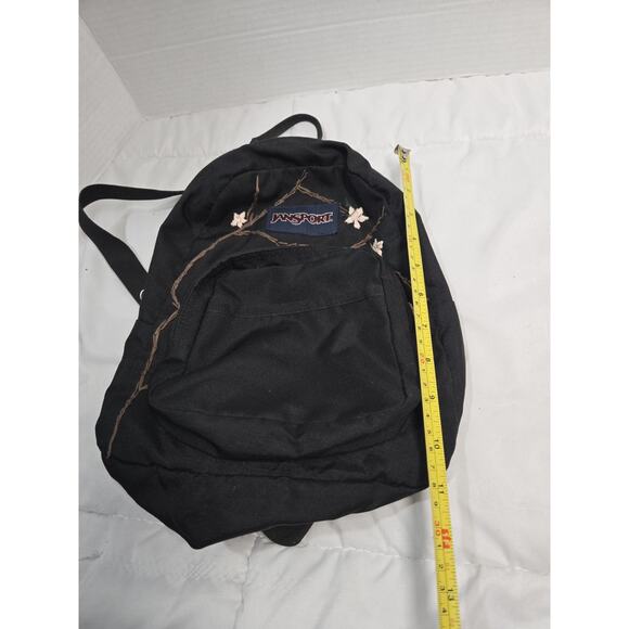 JanSport Half Pint Mini Backpack Day Bag Travel Black Back School Embroid Flower - Picture 3 of 8